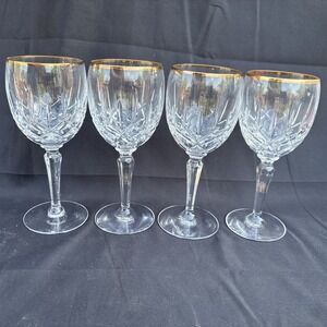 Set Of 4 Gorham Crystal Lady Anne Gold Rim Water Goblet 7.625 In. High